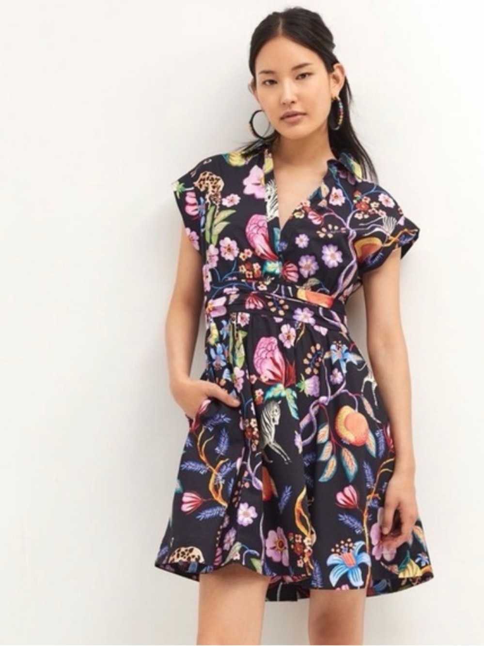 Anthropologie Maeve Flora & Fauna animal floral print cotton mini dress sz 2 - Picture 10 of 10
